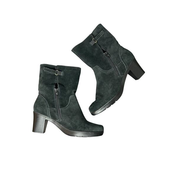 Clarks Bendables 39384 Black‎ Suede Leather Zip Mid Calf Boots Womens Size 7.5 W - Picture 1 of 6